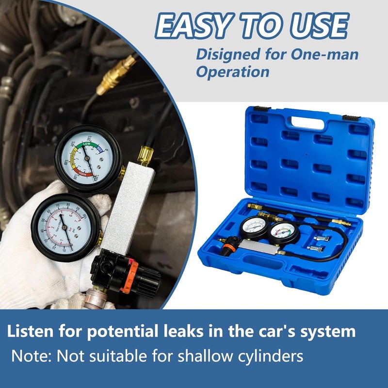 Bicos Cylinder Leak Down Tester Kit Compression Leakdown Detector Leakage Test Set for Gasoline Engine Leak Detection Tester Kit Dual Pressure Gauges - Image 5
